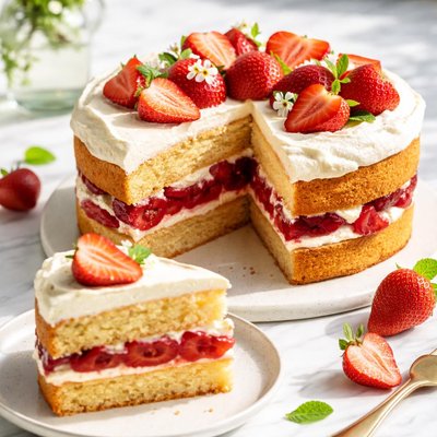Cake filled with strawberry