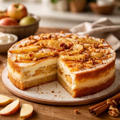Cake with apple and cream