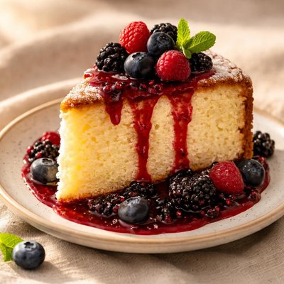 Cake with berry sauce