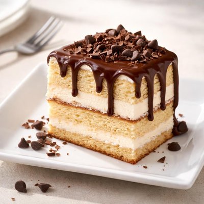 Cake with chocolate drizzle