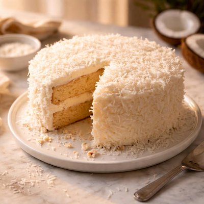 Cake with coconut flakes