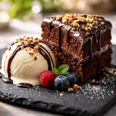 Cake with ice cream