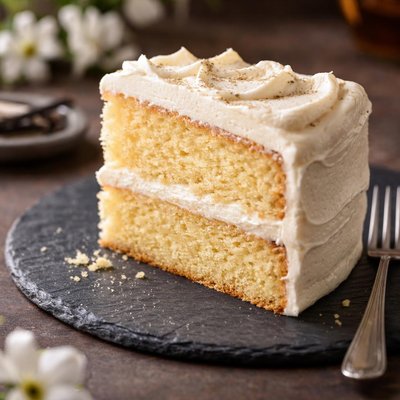 Cake with vanilla frosting