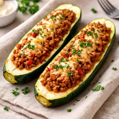 Calabacin relleno de soja texturizada