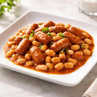 Canned beans with mini sausages