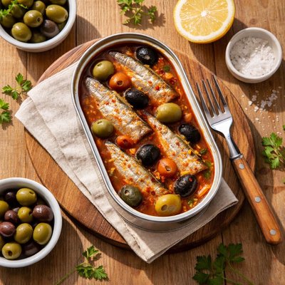 Canned mackerel with olives