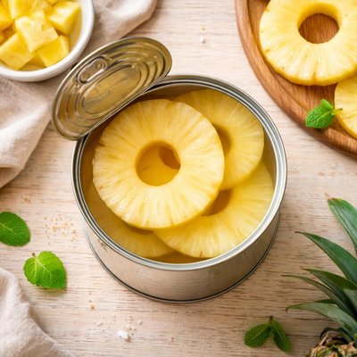 Canned pineapple slices in water