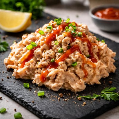 Canned tuna with mayonnaise and sriracha