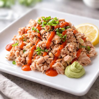 Canned tuna with mayonnaise and sriracha and wasabi