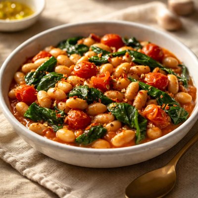 Cannellini beans with tomato and spinach