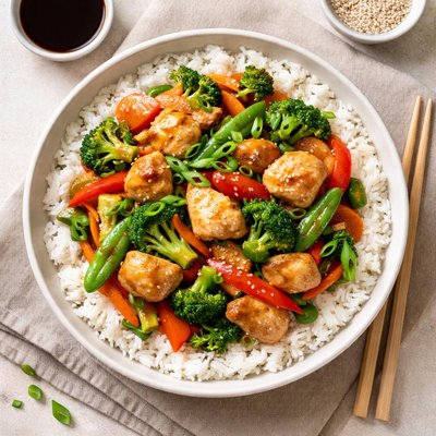 Cantonese chicken stir fry with rice