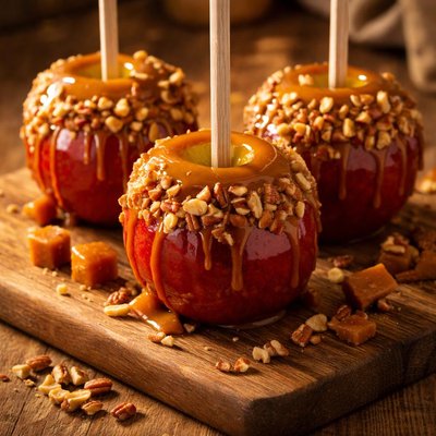 Caramel apple with candy coating