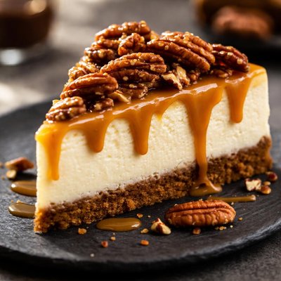 Caramel pecan cheesecake