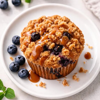 Caramel roll blueberry muffin