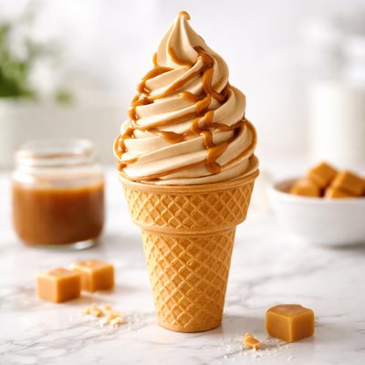 Caramel soft serve with cone