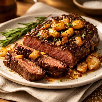 Caramelized garlic steak