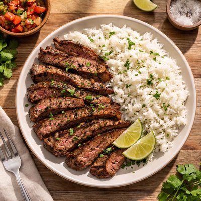 Carne asada and white rice
