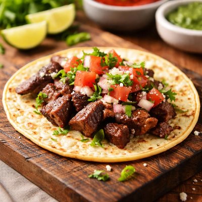 Carne asada taco in corn tortilla