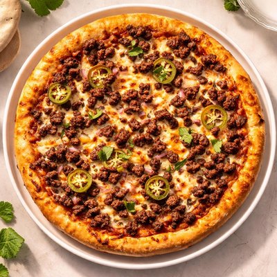 Carne picada cheese pizza