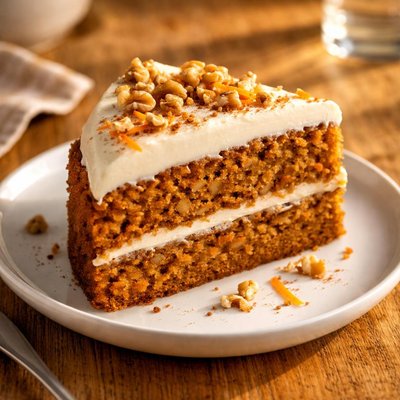 Carrot cake slice with icing