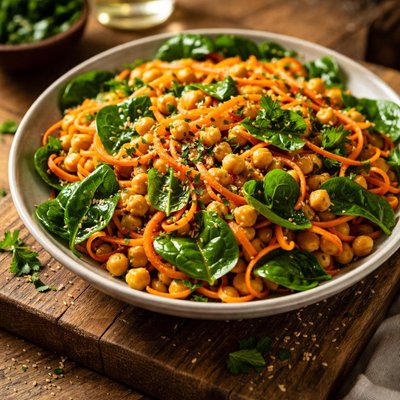 Carrot salad with chickpeas and spinach