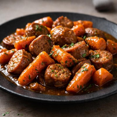 Carrots and sausage in sauce