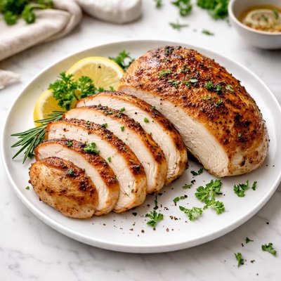 Carved roast chicken breast