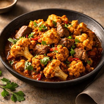 Cauliflower and beef salaan