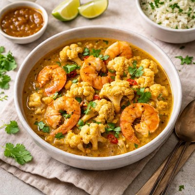 Cauliflower and king prawn curry