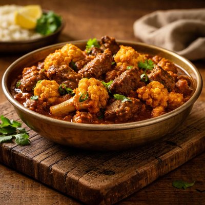 Cauliflower and mutton mix curry