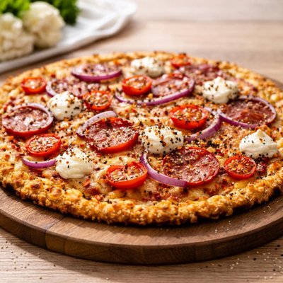 Cauliflower crust everything pizza