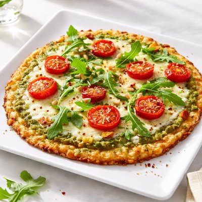 Cauliflower crust pesto pizza