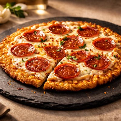 Cauliflower pizza with pepperoni