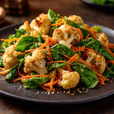 Cauliflower with shredded carrot and spinach
