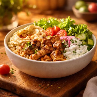 Cava bowl with lettuce and chicken