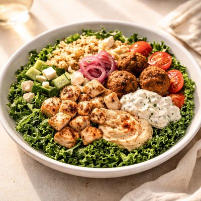 Cava bowl with super green base