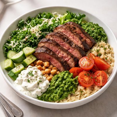 Cava steak super greens and rice bowl