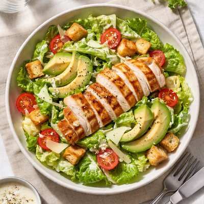 Ceasar salad with chicken and avocado