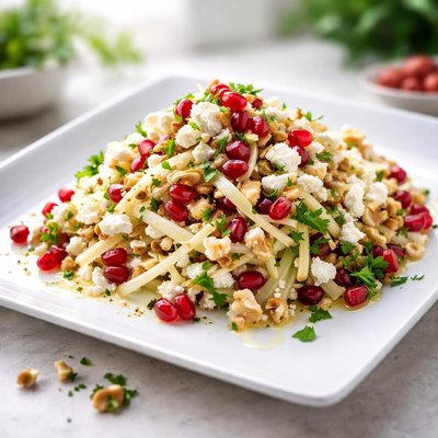 Celeriac salad with feta and pomegranate