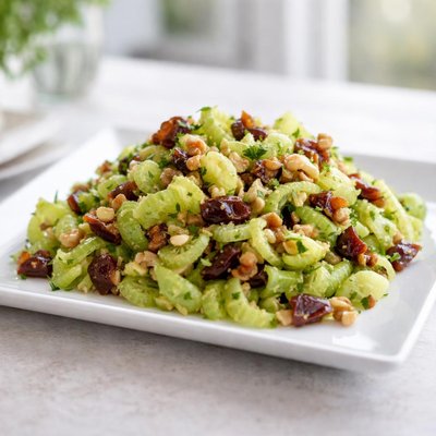 Celery salad with chopped walnuts and dates