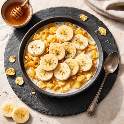 Cereal with banana slices