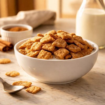 Cereal with cinnamon squares