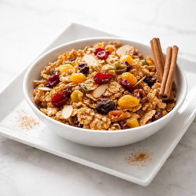 Cereal with dried fruit and cinnamon