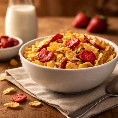 Cereal with dried strawberries