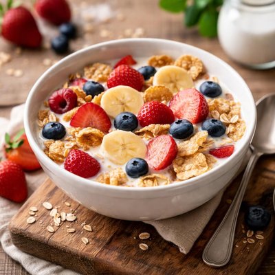 Cereal with milk and fruit