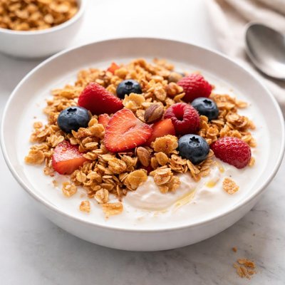 Cereal with milk and yogurt
