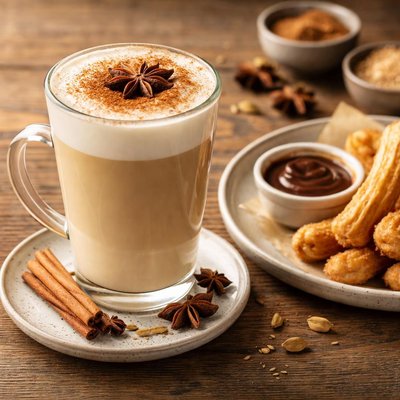 Chai latte skimmed milk san churro