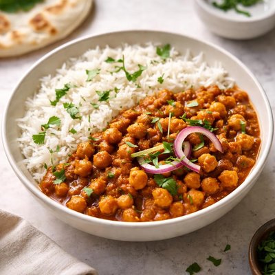 Chana masala with basmati rice