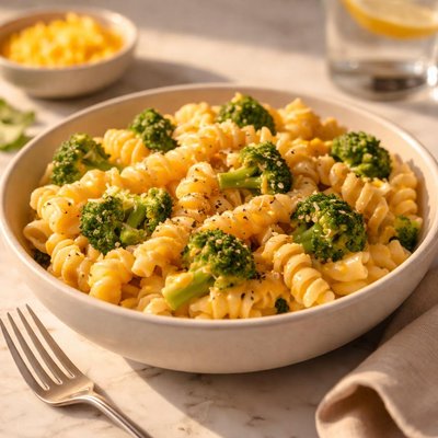 Cheddar broccoli spiral pasta