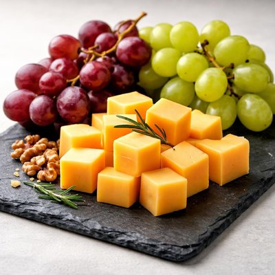 Cheddar cheese and grapes